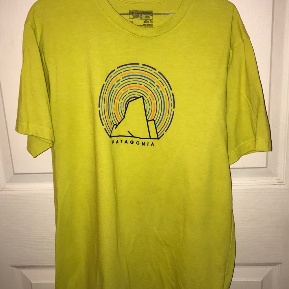 lime colored Patagonia shirt